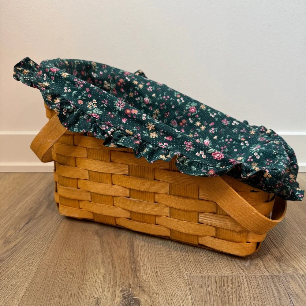 Vintage Peterboro Basket Company Woven Wood Slanted Basket Floral Liner EUC